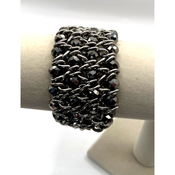 Chunky Silver-Tone Statement Necklace & Bracelet Set Unique N99 - Picture 5 of 6